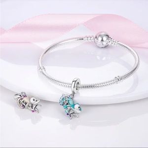 NWT Silver Temperature Changing Chameleon Charm Bead & Stainless Steel Bracelet